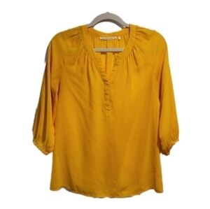 Violet & Cie Yellow Blouse Womens 3/4 Sleeve Top V Neck